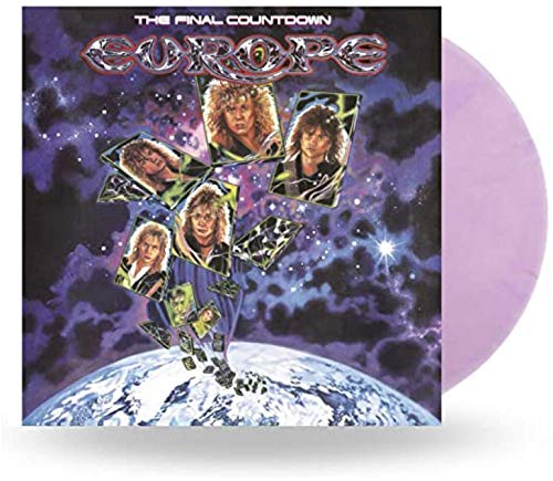 Europe’s “The Final Countdown” vinyl record cover with band photos and Earth.