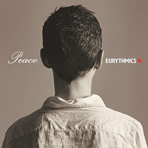 Album cover for Eurythmics’ “Peace” featuring a man’s head and back.