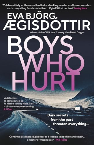 Book cover: “Boys Who Hurt” with a dark, mountainous Icelandic landscape.