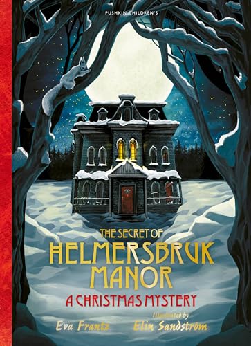 Snowy manor house illustration with title "The Secret of Helmersbruk Manor".