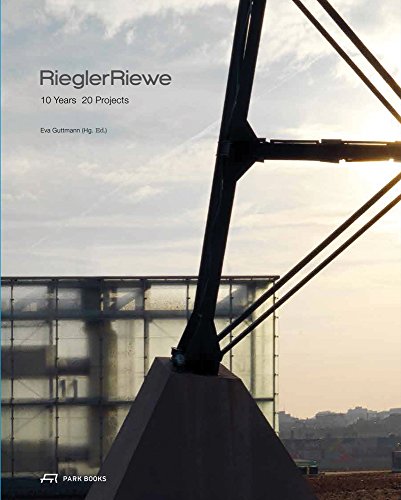 Book cover: "Riegler Riewe - 10 Years 20 Projects" with architectural image.