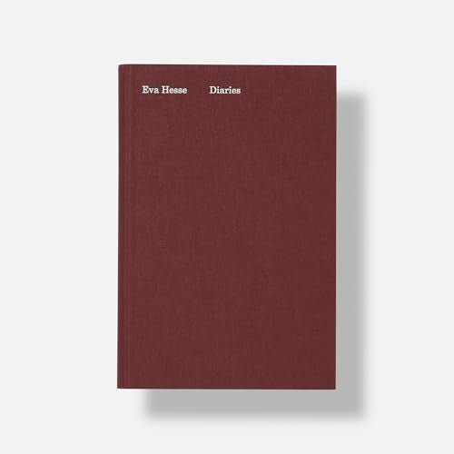 A dark red hardcover book titled Eva Hesse Diaries in white serif text.