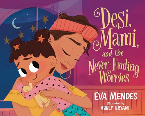 Book cover: a young girl embraced by her mother under a starry night.