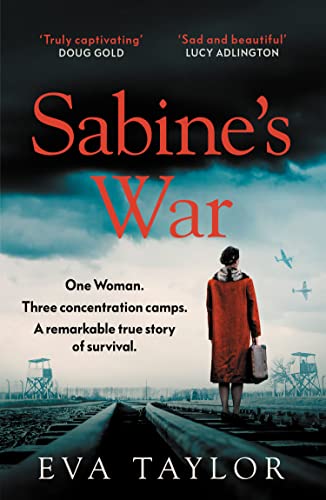 A woman in a red coat stands on train tracks before watchtowers under stormy skies.