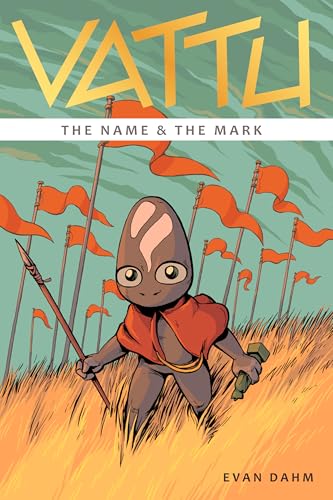 Book cover: alien-like figure with spear in a field of flags.