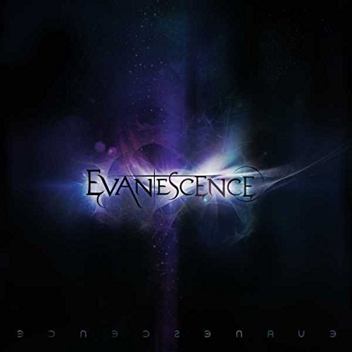 Evanescence album cover with stylized text over a dark, glowing purple and blue nebula.