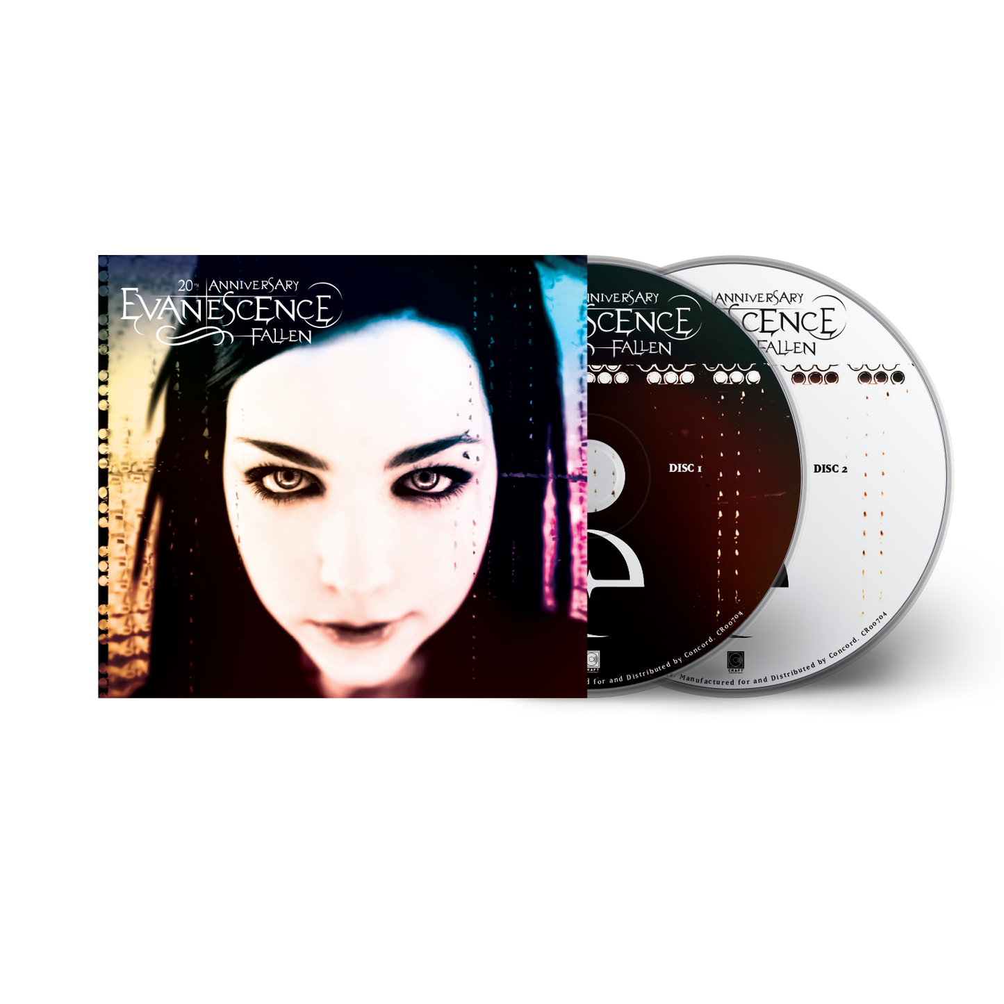 Evanescence Fallen 20th Anniversary CD album cover with two discs on a black background.