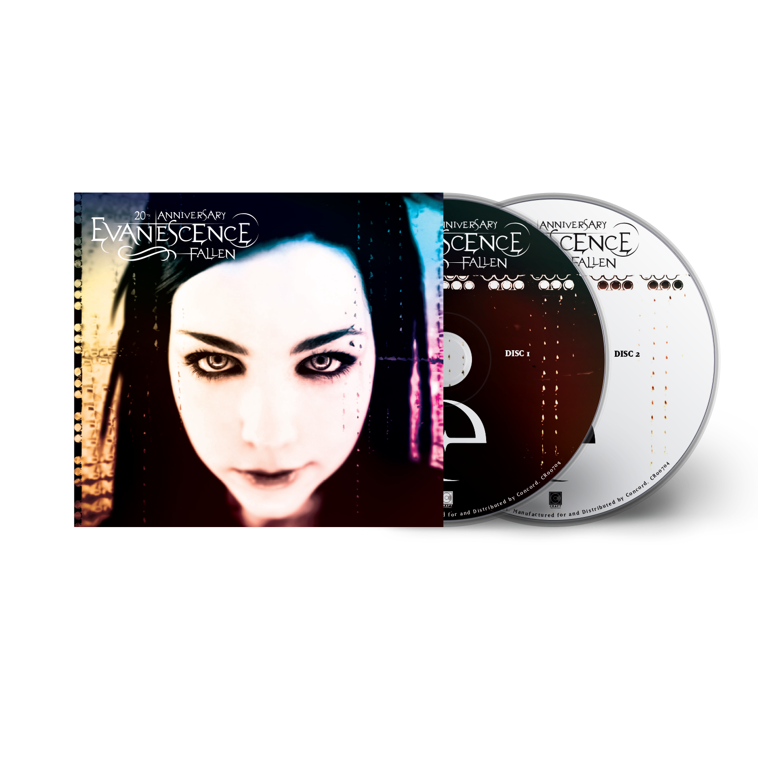 Evanescence Fallen 20th Anniversary CD album cover with two discs on a black background.