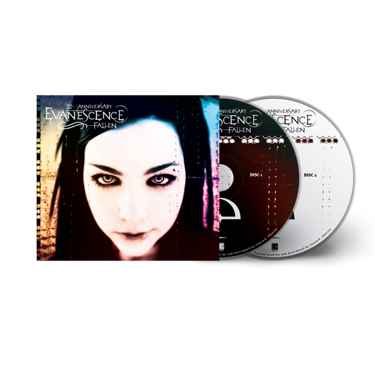 Evanescence Fallen 20th Anniversary CD album cover with two discs on a black background.