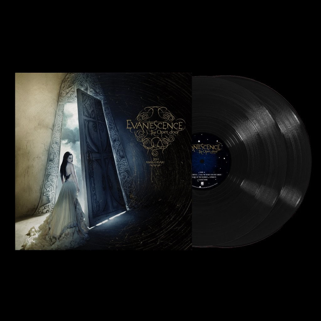 Evanescence album cover and vinyl record against a black background.