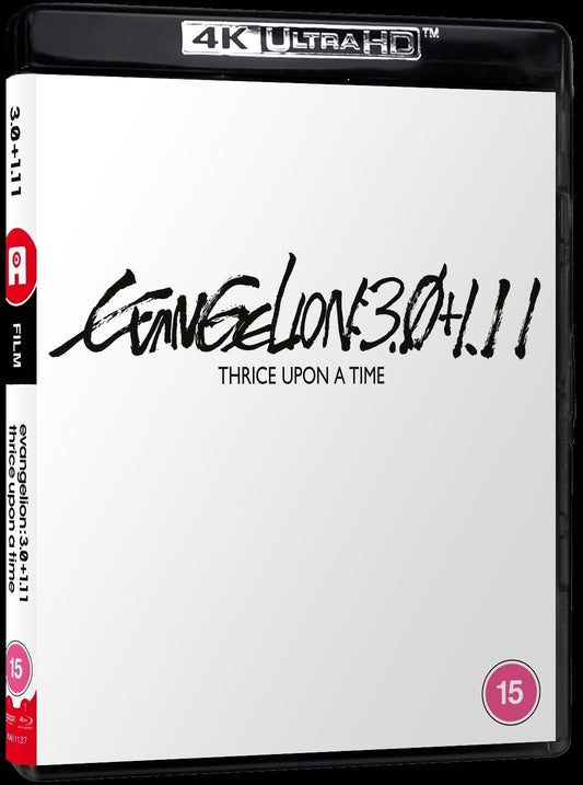 Black 4K UHD Blu-ray case for “EVANGELION:3.0+1.11 THRICE UPON A TIME”.