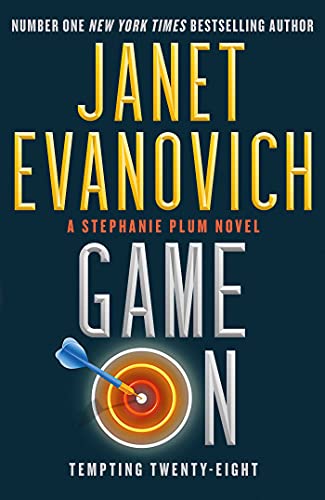 Book cover: “Game On” by Janet Evanovich, with a dartboard image.