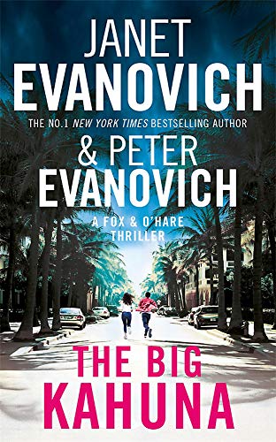 Book cover: "The Big Kahuna" by Janet & Peter Evanovich, palm trees, running figures.