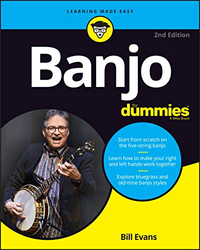 Book cover for "Banjo For Dummies" featuring a man playing a banjo.