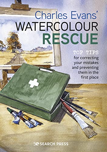 Book cover: “Watercolour Rescue” with a first aid kit and brushes.