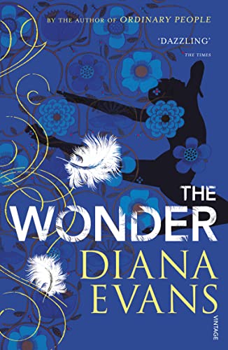 Book cover: "The Wonder" by Diana Evans, with floral and silhouette imagery.