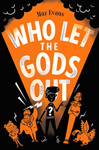 Book cover featuring a boy with a question mark shirt surrounded by mythological figures.
