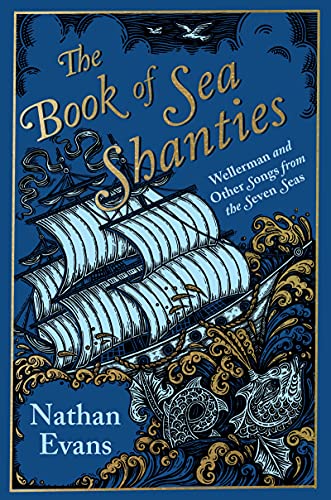 Book cover depicting a detailed, blue and gold sailing ship illustration.