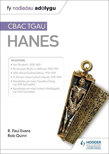 Welsh-language history revision guide cover with a skeleton in a shrine.