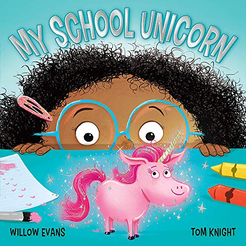 Book cover: girl with glasses and a small pink unicorn.