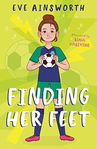 Book cover: girl with soccer ball, bright yellow and green background.