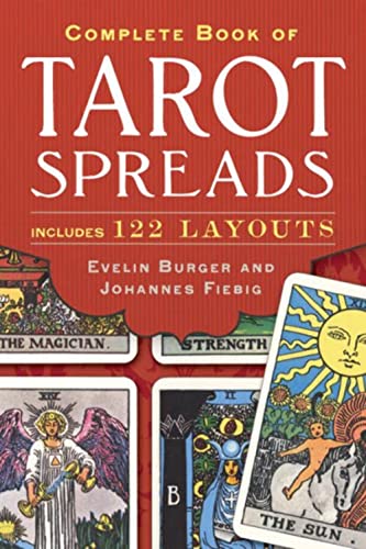 Red book cover with tarot card imagery and bold white text.