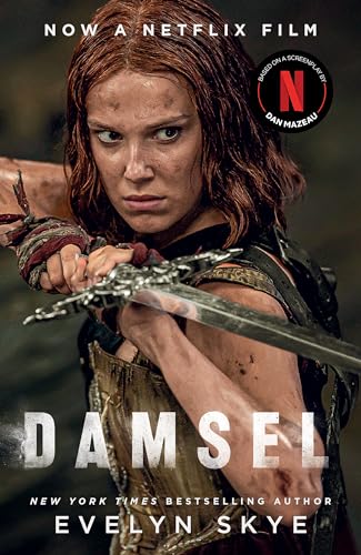 Young woman with red hair holds a sword, determined expression.