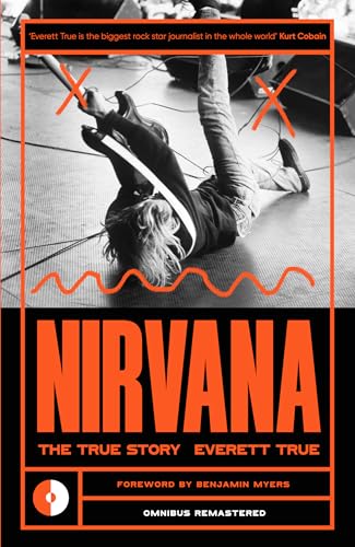 Book cover: Nirvana biography with a black and white stage photo.