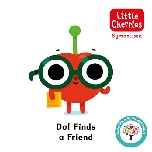 Red apple character with large glasses, holding a small book.