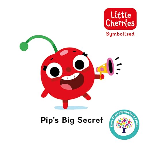 Red cartoon cherry with a green stem, speaking into a yellow megaphone.