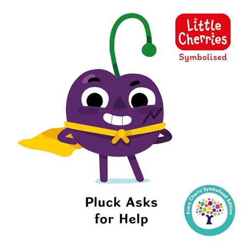 Purple cherry superhero character with a yellow cape, book cover illustration.