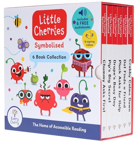 A six-book box set titled Little Cherries Symbolised featuring colorful cartoon cherry characters.