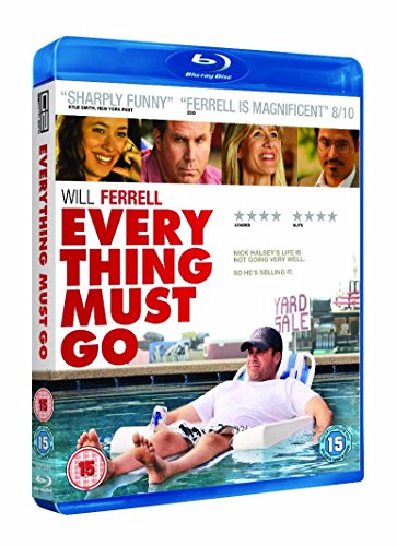 Everything Must Go" Blu-ray cover featuring Will Ferrell lounging in a pool.