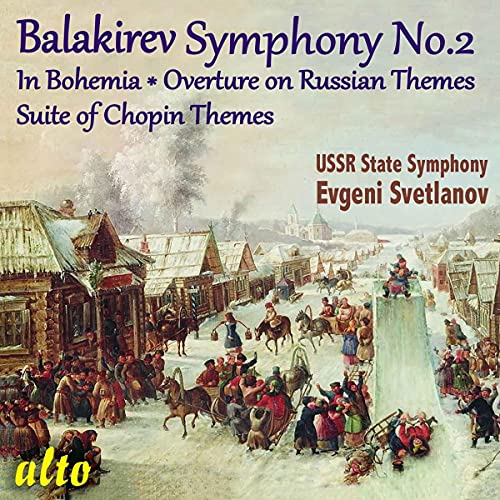 CD cover featuring a snowy Russian village scene and composer Evgeni Svetlanov.