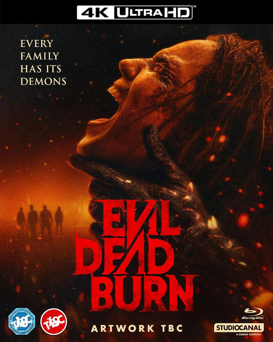 Evil Dead Burn UHD Blu-ray cover featuring a screaming woman and fiery text.