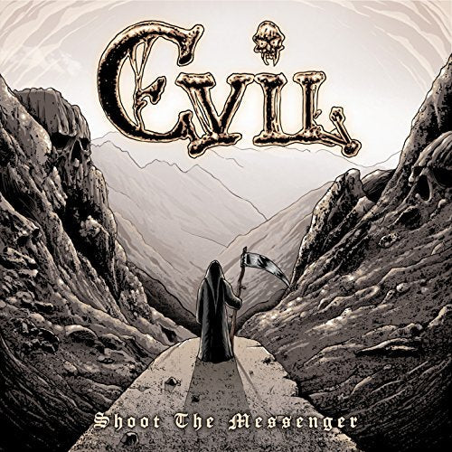 CD cover art: dark landscape with figure, skull, and band logo "Evil".