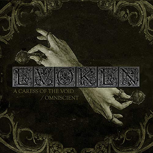 Evoken album cover: hand with rings, ornate frame, dark aesthetic.