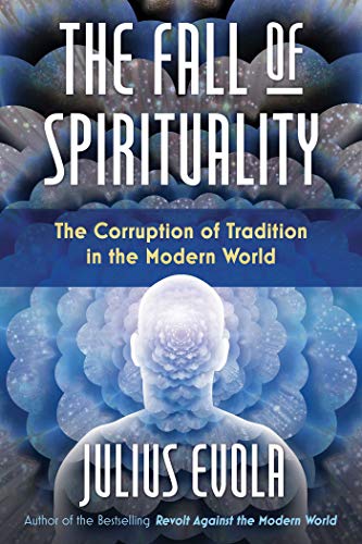 Book cover: “The Fall of Spirituality” with a human head and floral design.