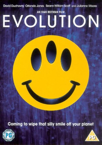 DVD cover for the film Evolution featuring a three-eyed yellow smiley face.