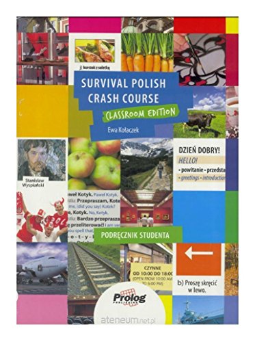 Book cover: "Survival Polish Crash Course" with colorful images of Poland.