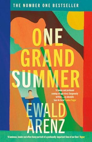 Book cover with abstract orange, green, and blue shapes and a small swimming figure.
