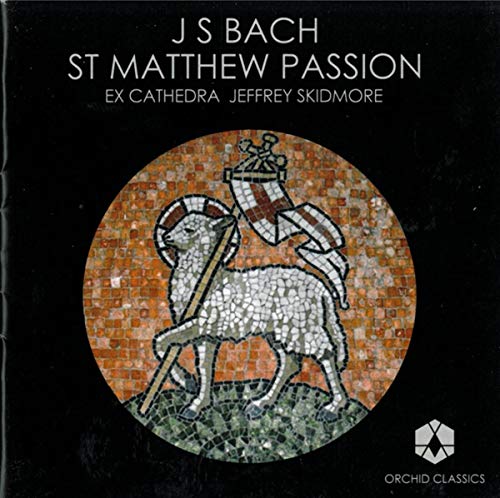 CD cover: mosaic-style lamb with flag, text “St Matthew Passion”.