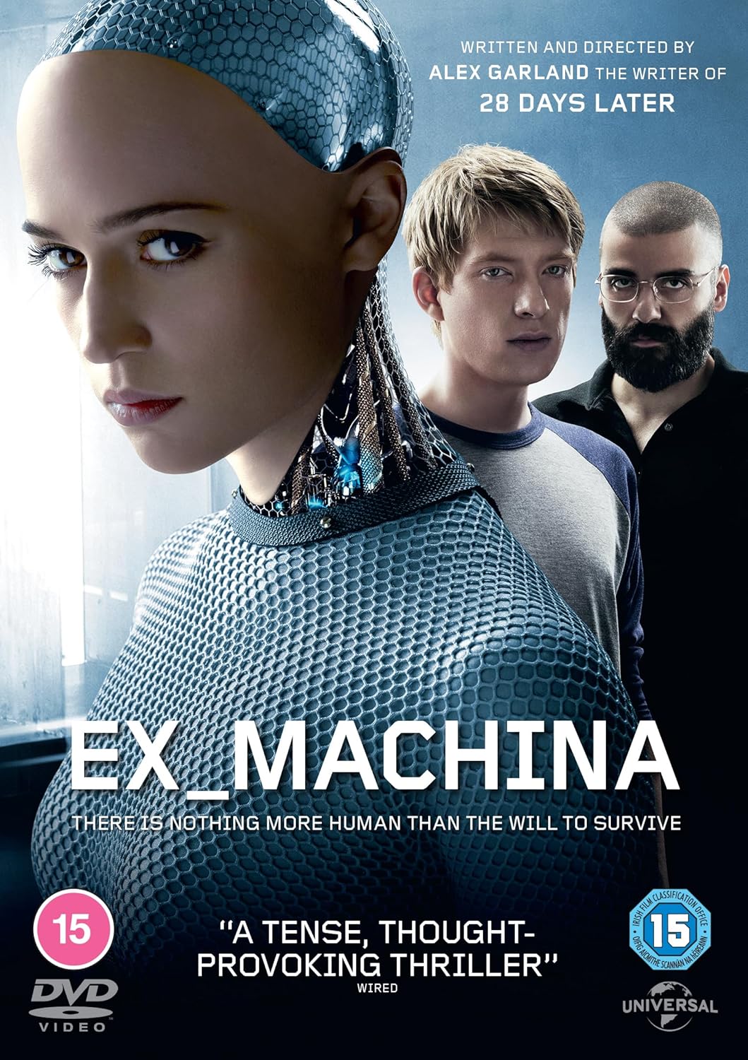 DVD cover featuring a robotic woman, a young man, and a bearded man.