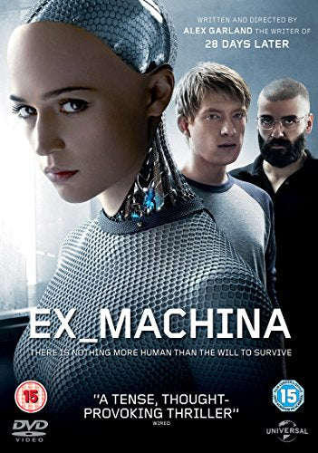 Ex Machina" DVD cover featuring a robotic woman and two men.
