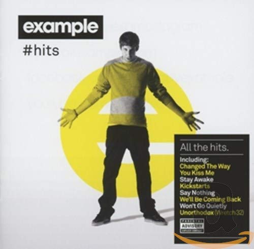 CD cover for Example’s #Hits, featuring a man in yellow and black.