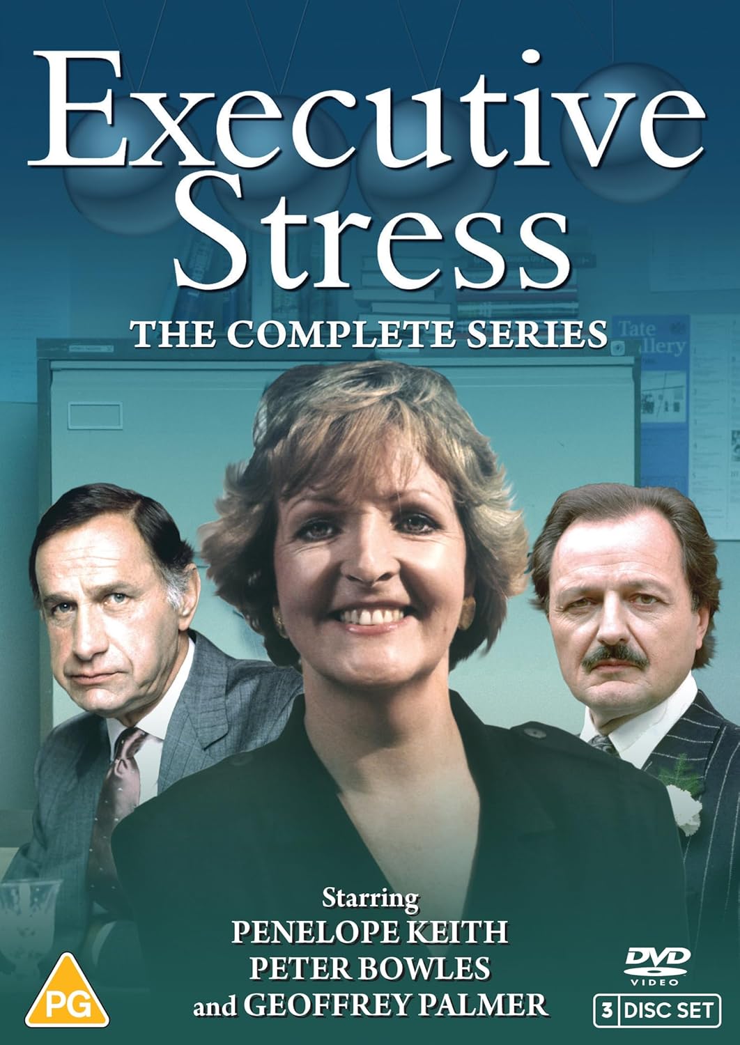 DVD cover for "Executive Stress" featuring three actors and text.