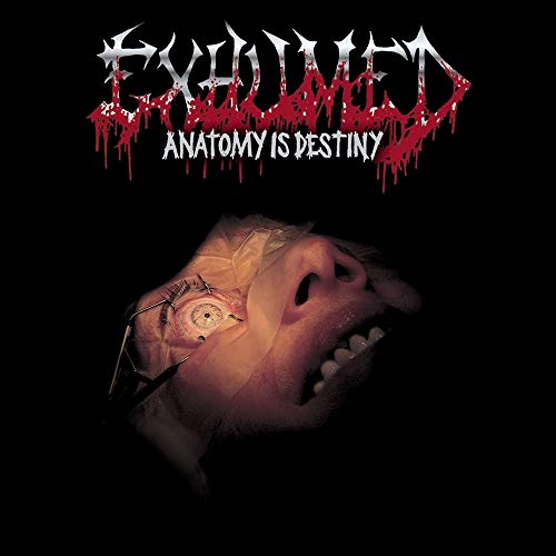 Album cover: "Exhumed - Anatomy Is Destiny" with a disturbing pig face.