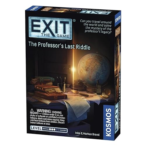 Blue EXIT game box featuring a globe and travel items.