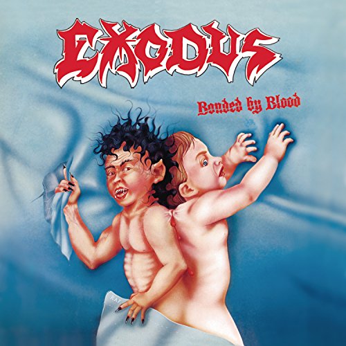 Exodus “Bonded By Blood” CD cover: disturbing illustration of struggling figures.