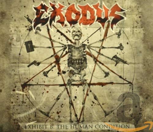 Exodus CD cover: skeletal figure impaled with weapons in a circle.